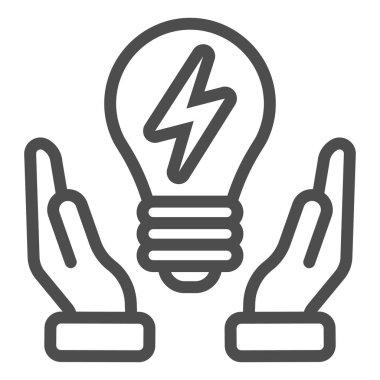 Çözüm çizgisi simgesi. Eldeki ampul vektör çizimi beyaza izole edildi. İnovasyon tasarımı, web ve uygulama için tasarlandı. Eps 10.