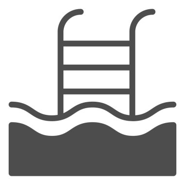 Yüzme havuzu simgesi. Havuz merdiveni çizimi beyaza izole edildi. Su ve tırabzan kabartma tasarımı, ağ ve uygulama için tasarlanmış. Eps 10.