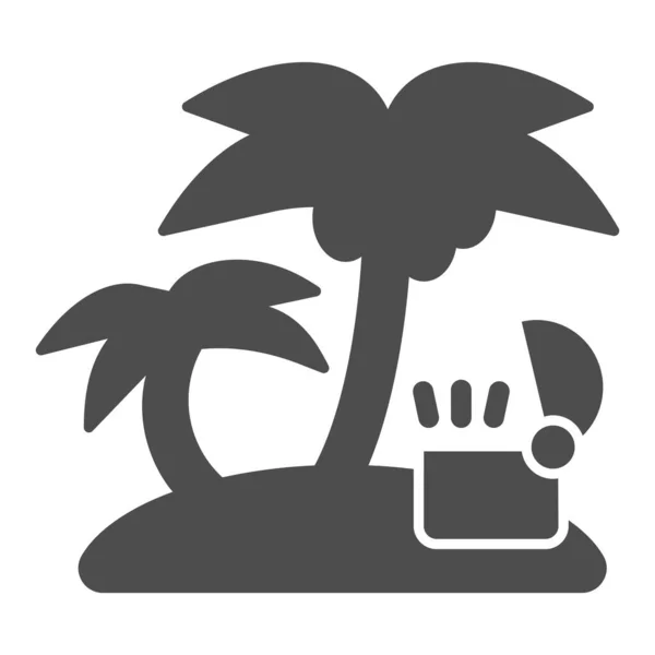 Відкриті скрині зі скарбами на твердій іконі острова. Тропічний острів з пальмою Векторні ілюстрації ізольовані на білому. Острів з античним дизайном гліфового стилю грудей, розроблений для веб та додатків. Епс 10 . — стоковий вектор