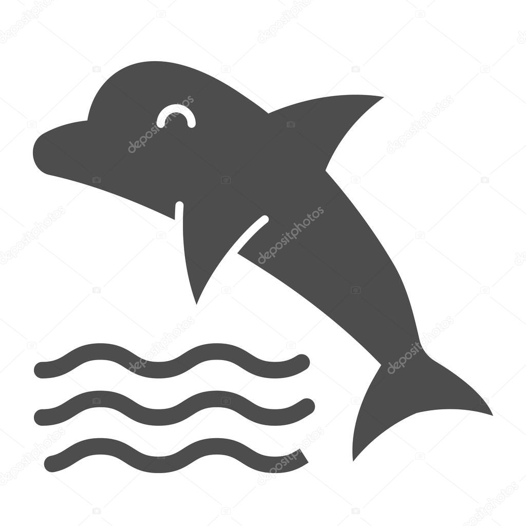 Dolphin solid icon. Aquatic animal vector illustration isolated on white. Dolphin jumping into the water glyph style design, designed for web and app. Eps 10.