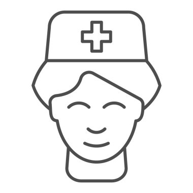Hemşire ince çizgi ikonu. Tıbbi yardımcı vektör çizimi beyaza izole edildi. Doktor tasarımı, web ve uygulama için tasarlandı. Eps 10.