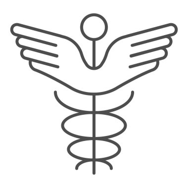 Caduceus ince çizgi ikonu. Eczane sembolü temsili beyaza izole edilmiş. Tıbbi tabela tasarımı, web ve uygulama için tasarlandı. Eps 10.