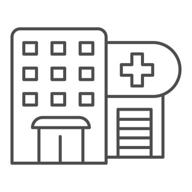 Hastanenin ince çizgi ikonu. Poliklinik vektör çizimi beyaza izole edildi. Klinik tasarım tasarımı, web ve uygulama için tasarlandı. Eps 10.