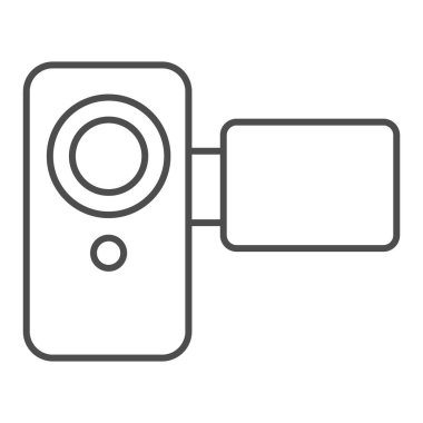 Video kamera ince çizgi simgesi. Kamera vektör illüstrasyonu beyaza izole edildi. Medya teknolojisi tasarımı, web ve uygulama için tasarlandı. Eps 10.