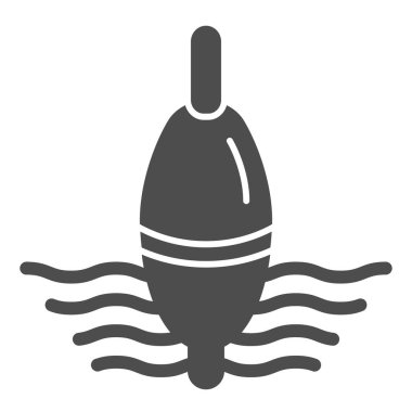 Balıkçılık katı bir ikon. Beyaz üzerine izole edilmiş su vektörü çiziminde yem. Ağ ve uygulama için tasarlanmış, dalgaların kabartma stili tasarımıyla uğraş. Eps 10.