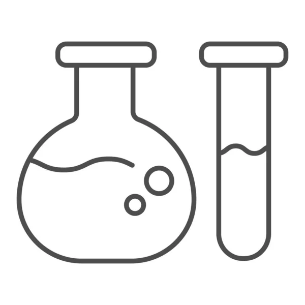 Tubo de ensayo y vaso de precipitados icono de línea delgada. Ilustración vectorial de matraces médicos aislados en blanco. Diseño de estilo de contorno de cristalería de laboratorio, diseñado para web y aplicación. Eps 10 . — Archivo Imágenes Vectoriales