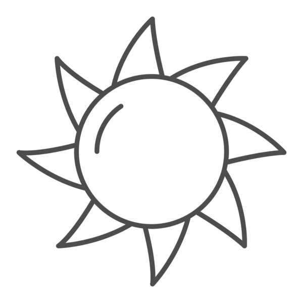 熱い太陽の細い線のアイコン。白色で分離された夏のベクトル図。Webとアプリ用に設計されたサンシャインアウトラインスタイルのデザイン。Eps 10. — ストックベクタ