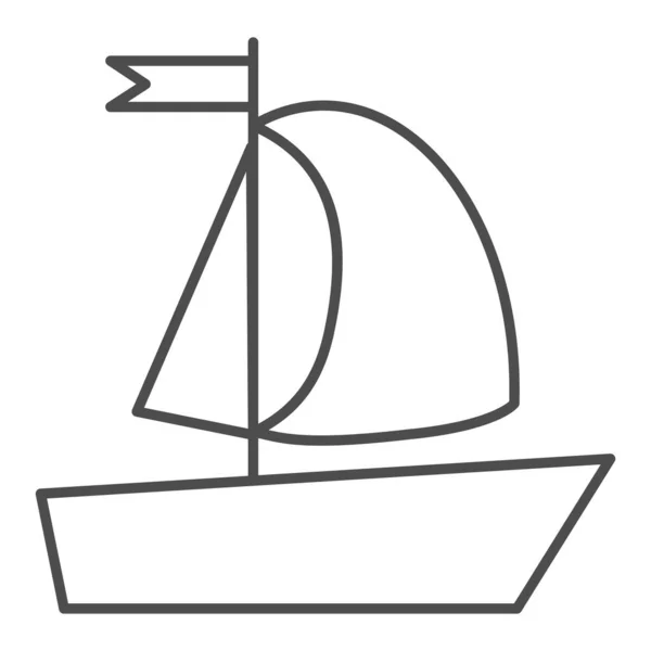 Jacht dünne Linie Ikone. Segelboot-Vektor-Illustration isoliert auf weiß. Boot mit Flaggenumriss Design, entworfen für Web und App. Eps 10. — Stockvektor