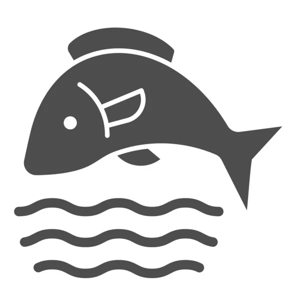Vis in het water vaste pictogram. Visserij vector illustratie geïsoleerd op wit. Aquatische dier glyph stijl ontwerp, ontworpen voor web en app. Eps 10. — Stockvector