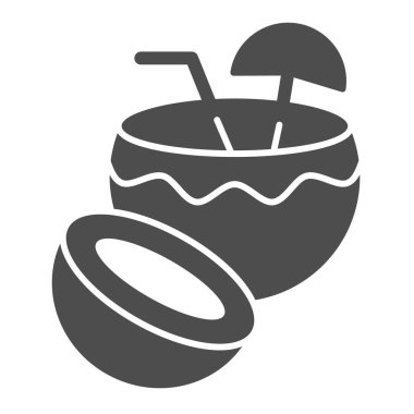 Hindistan cevizi kokteyli katı ikonu. Yaz içeceği illüstrasyonu beyaza izole edilmiş. Web ve uygulama için tasarlanmış tropikal içecek kabartma tasarımı. Eps 10.