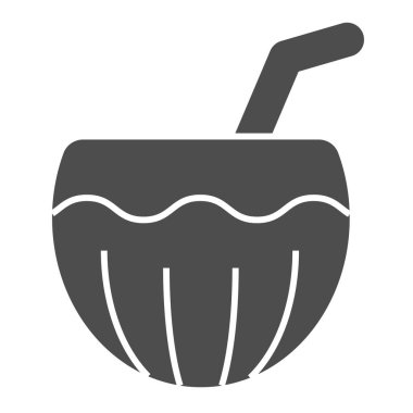 Hindistan cevizi suyu sert bir ikon. Yaz kokteyl illüstrasyonu beyaza izole edilmiş. Ağ ve uygulama için tasarlanmış egzotik içecek kabartma tasarımı. Eps 10.