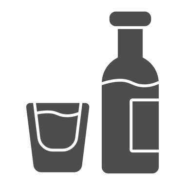 Alkol katıksız ikonu. Beyaz üzerine izole edilmiş şişe ve cam vektör çizimi. İçecek kabartma tasarımı, web ve uygulama için tasarlanmış. Eps 10.