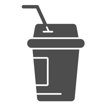 Katı bir ikon haline getirmek için kahve. Beyaz üzerine izole edilmiş buzlu kahve vektörü illüstrasyonu. Kağıt bardakta kahve kabartma tasarımı, web ve uygulama için tasarlanmış. Eps 10.