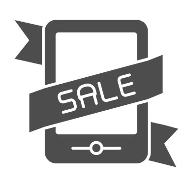 Smartphone çevrimiçi satış simgesi. Çevrimiçi indirimli vektör illüstrasyonu beyazda izole edildi. Mobil alışveriş kabartma tasarımı, web ve uygulama için tasarlanmış. Eps 10.