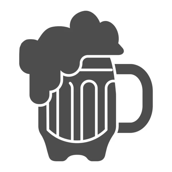 Glass of beer solid icon. Beer mug vector illustration isolated on white. Lager cup glyph style design, designed for web and app. Eps 10. — Stock Vector