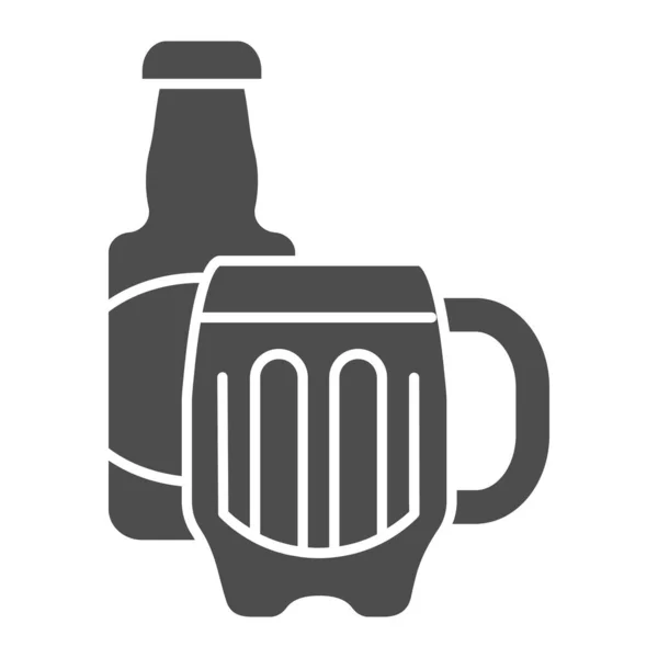 Bouteille de bière et icône en verre solide. Illustration vectorielle de boissons alcoolisées isolée sur blanc. Bar design de style glyphe, conçu pour le web et l'application. Eps 10 . — Image vectorielle
