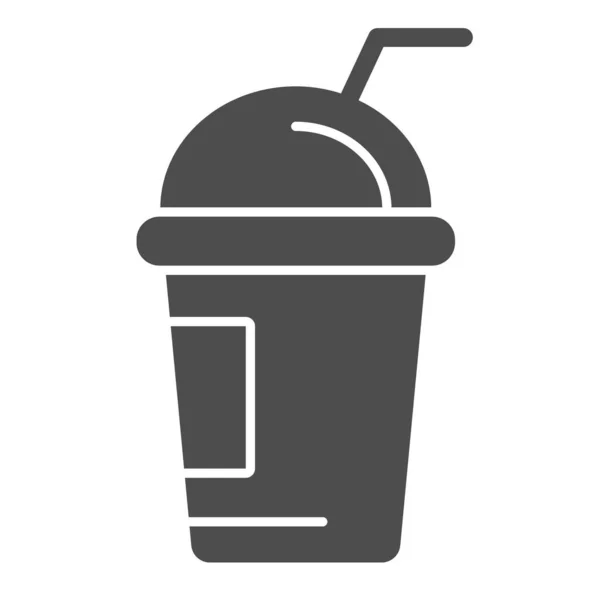 Ícone sólido de café gelado. Ilustração do vetor de Cappuccino isolado no branco. Café para ir design estilo glifo, projetado para web e app. Eps 10 . — Vetor de Stock