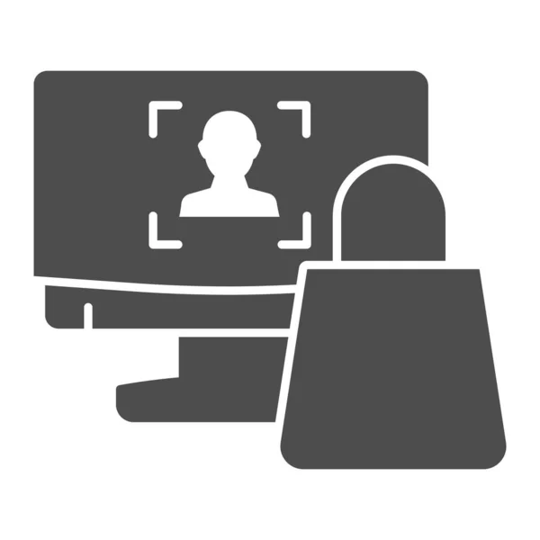 Icono sólido de compras de computadoras. Monitor con ilustración vectorial bolsa de compras aislado en blanco. Diseño de estilo glifo de tienda en línea, diseñado para web y aplicación. Eps 10 . — Vector de stock