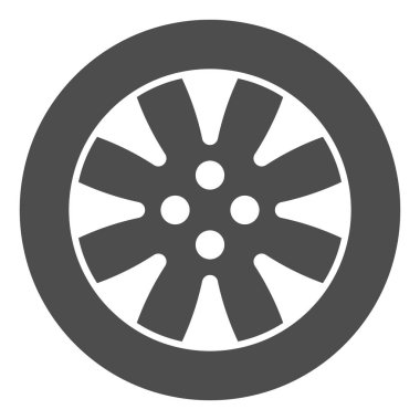 Lastik gibi sağlam bir ikon. Otomobil tekerleği çizimi beyaza izole edildi. Araba parçası kabartma tasarımı, web ve uygulama için tasarlanmış. Eps 10.