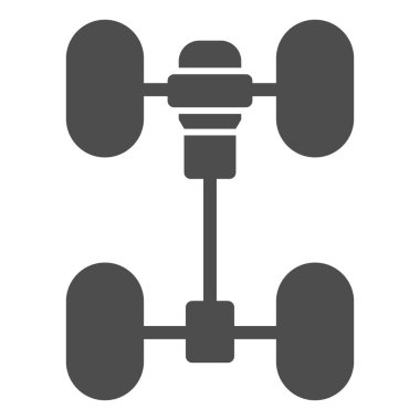 Chassis araba katı ikonu. Otomobil tekerlekleri mekanizması vektör çizimi beyaza izole edildi. Web ve uygulama için tasarlanmış otomatik parça kabartma tasarımı. Eps 10.