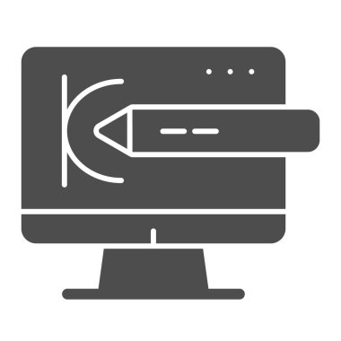 Dokunmatik ekran görüntüsü ve kalem katı simgesi. Ekran ve dijital kalem vektör çizimi beyaza izole edildi. Web ve uygulama için tasarlanmış izleme ve stil kabartma tasarımı. Eps 10.