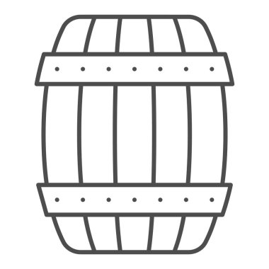 Tahta varil ince çizgi ikonu. Beyaz üzerine izole edilmiş bira vektör illüstrasyonu fıçısı. Fıçı tasarımı, web ve uygulama için tasarlanmış. Eps 10.