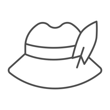 Alman tüyü şapka ince çizgi ikonu. Oktoberfest şapka vektör çizimi beyaza izole edildi. Geleneksel Alman şapkası tasarımı, web ve uygulama için tasarlandı. Eps 10.