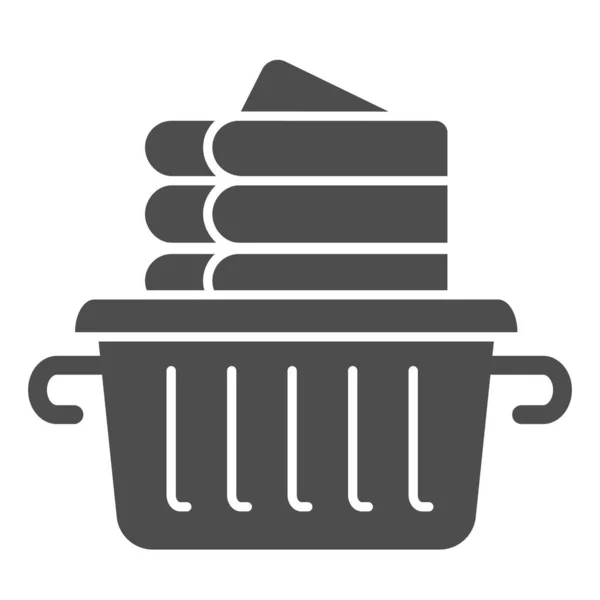 Gefaltetes Leinensymbol. Wäscheklamotten in Korbvektordarstellung isoliert auf weiß. Gefaltete Handtücher im Glyph-Stil, entworfen für Web und App. Eps 10. — Stockvektor