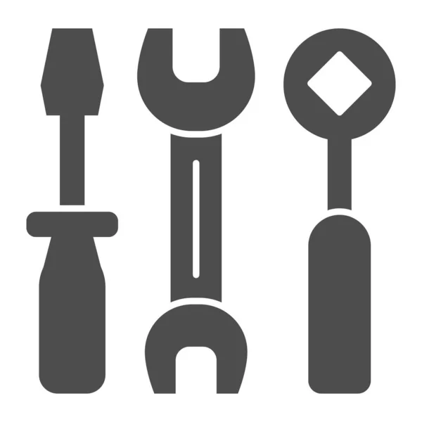 Screwdriver, spanner and wrench solid icon. Tools vector illustration isolated on white. Auto maintenance glyph style design, designed for web and app. Eps 10. — Stock Vector