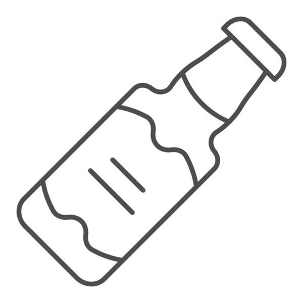 ビールボトルの細い線のアイコン。白で隔離されたアルコールボトルベクトルイラスト。Webとアプリ用に設計されたラガーアウトラインスタイルのデザイン。Eps 10. — ストックベクタ