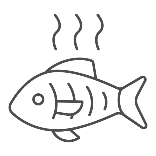 Pescado caliente icono de línea delgada. Ilustración de vectores de pescado a la parrilla aislado en blanco. Freír el diseño de estilo de bocetos de marisco, diseñado para la web y la aplicación. Eps 10 . — Archivo Imágenes Vectoriales