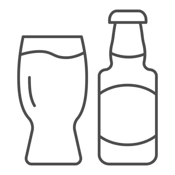 Garrafa de cerveja e vidro ícone de linha fina. Garrafa Lager com ilustração vetorial de vidro isolada sobre branco. Design de estilo de esboço de álcool, projetado para web e aplicativo. Eps 10 . —  Vetores de Stock