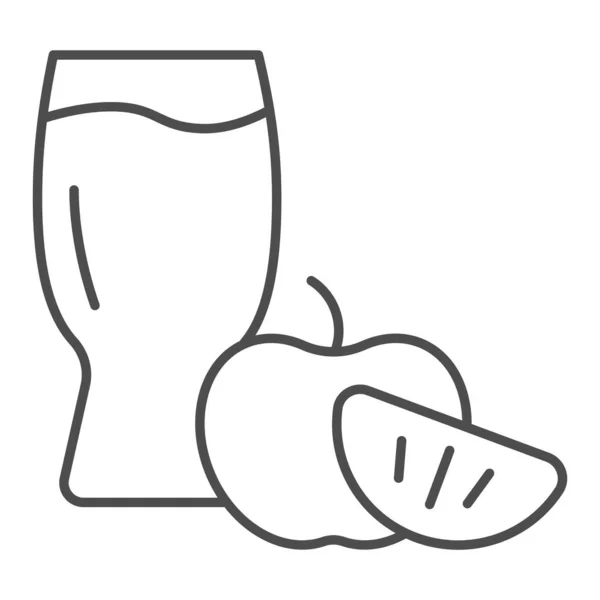 Icône ligne mince en verre de cidre de pomme. Pomme avec illustration vectorielle en verre isolée sur blanc. Conception de style contour de vinaigre de cidre de pomme, conçu pour le web et l'app. Eps 10 . — Image vectorielle