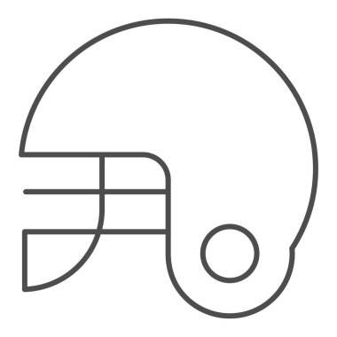 Rugby miğferi ince çizgi ikonu. Beyazda izole edilmiş kask futbol vektör çizimi. Spor malzemeleri tasarımı, web ve uygulama için tasarlanmış. Eps 10.