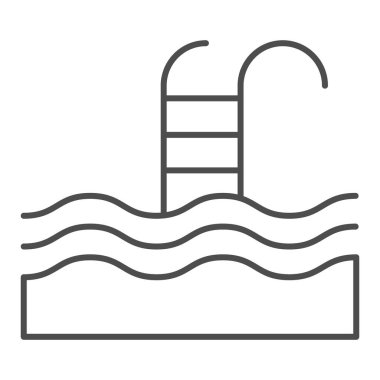 Yüzme havuzu ince çizgi ikonu. Su sporu vektör illüstrasyonu beyaza izole edildi. Yüzme tasarımı, web ve uygulama için tasarlanmış. Eps 10.