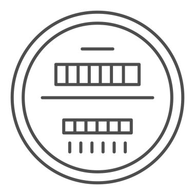 Elektrik enerjisi ince çizgi simgesini ölçmek için karşı kutu. Elektrik sayacı vektör illüstrasyonu beyaza izole edildi. Elektrik aygıtı tasarımı, web ve uygulama için tasarlandı. Eps 10.