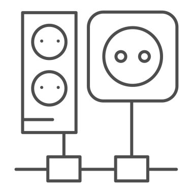 Kablolama ince çizgi simgesi. Priz soketleri vektör illüstrasyonunu beyaza izole ettim. Bağlantı ana hatları tasarımı, web ve uygulama için tasarlandı. Eps 10.