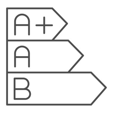 Enerji verimliliği grafiği ince çizgi simgesi. Enerji verimliliği derecelendirmesi beyaza izole edildi. Güç verimliliği diyagramı tasarımı, web ve uygulama için tasarlandı. Eps 10.