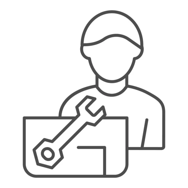 Reparatie ingenieur dunne lijn pictogram. Werknemer vector illustratie geïsoleerd op wit. Werkman en moersleutel ontwerp stijl, ontworpen voor web en app. Eps 10. — Stockvector