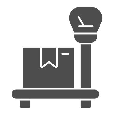 Katı simge, teslimat ve lojistik sembol üzerindeki paket, beyaz arka planda endüstriyel yük ağırlığı vektör işareti, teslimat paket simgesini glifli tartma. Vektör grafikleri.