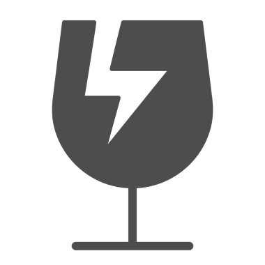 Kırılgan kargo katı ikonu, lojistik ve dağıtım sembolü, beyaz arka planda kırılgan ya da kırılabilir malzeme ambalaj vektör işareti, özen simgesi ile ele alınır. Vektör.