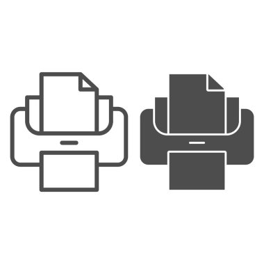 Yazıcı hattı ve simge simgesi. Beyaz üzerine izole edilmiş vektör illüstrasyonunu yazdır. Yazdırma makinesi tasarımı, web ve uygulama için tasarlandı. Eps 10.