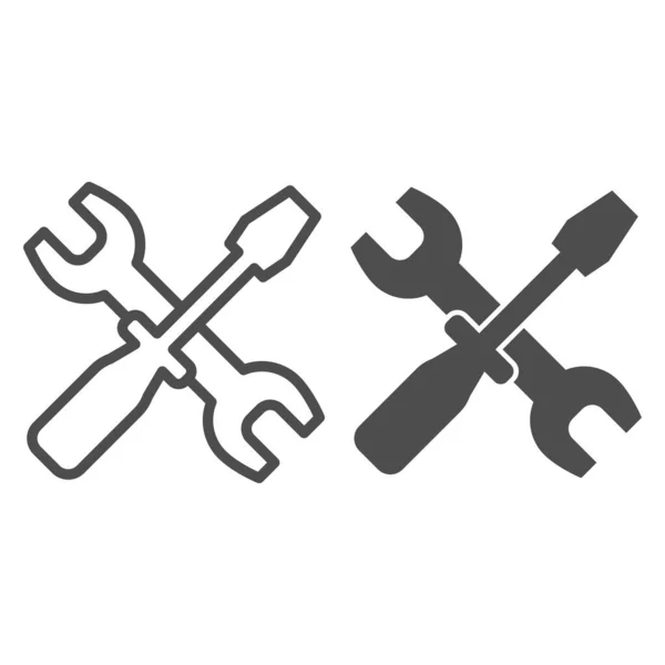 Llave y destornillador línea e icono de glifo. Opciones ilustración vectorial aislado en blanco. Las herramientas de reparación cruzadas describen el diseño de estilo, diseñado para la web y la aplicación. Eps 10 . — Vector de stock