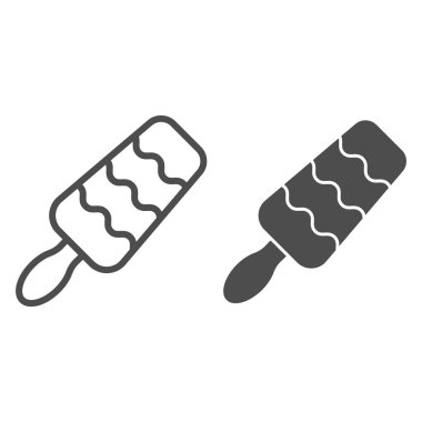 Meyveli dondurma ve simge çizgisi. Beyaz üzerine izole edilmiş tatlı yemek vektör çizimi. Donmuş tatlı tasarımı, web ve uygulama için tasarlanmış. Eps 10.