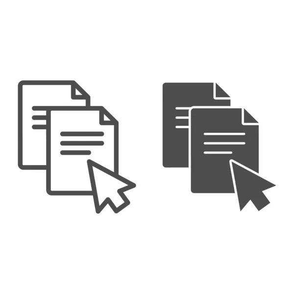 Zeiger auf Dokumentenzeile und Glyphen-Symbol. Datei mit Cursor-Vektordarstellung isoliert auf weiß. Papier und Pfeil skizzieren das Stildesign, das für Web und App entwickelt wurde. Eps 10. — Stockvektor