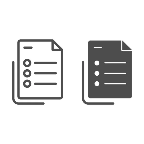 Línea de lista e icono de glifo. Cuestionario ilustración vectorial de documentos aislado en blanco. Lista de verificación con diseño de estilo de contorno de puntos, diseñado para la web y la aplicación. Eps 10 . — Vector de stock