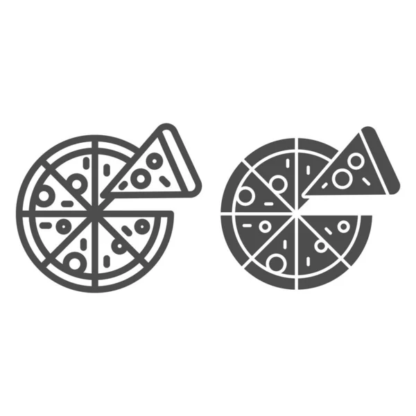 Sliced pizza line and glyph icon. Italian food vector illustration isolated on white. Fast food outline style design, designed for web and app. Eps 10. — Stock Vector