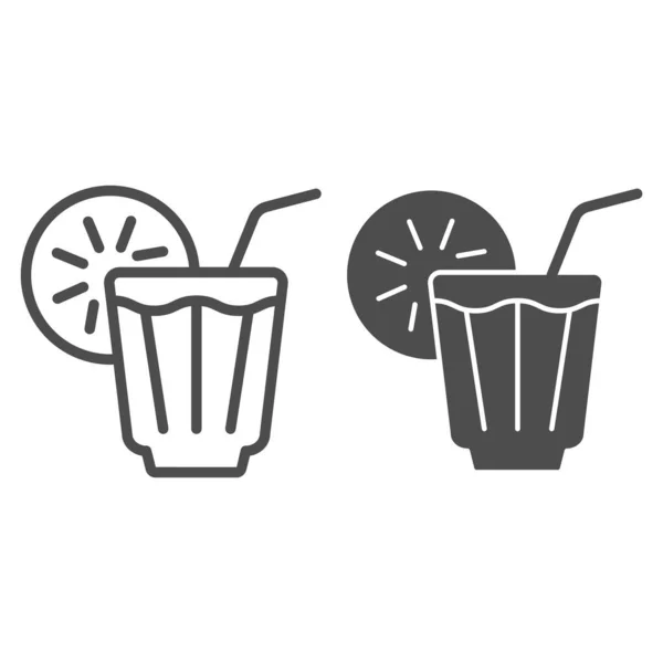 Iced Drink Linie und Glyph-Symbol. Lemonade Vektor Illustration isoliert auf weiß. Kalter Tee umreißt Stil-Design, entworfen für Web und App. Eps 10. — Stockvektor