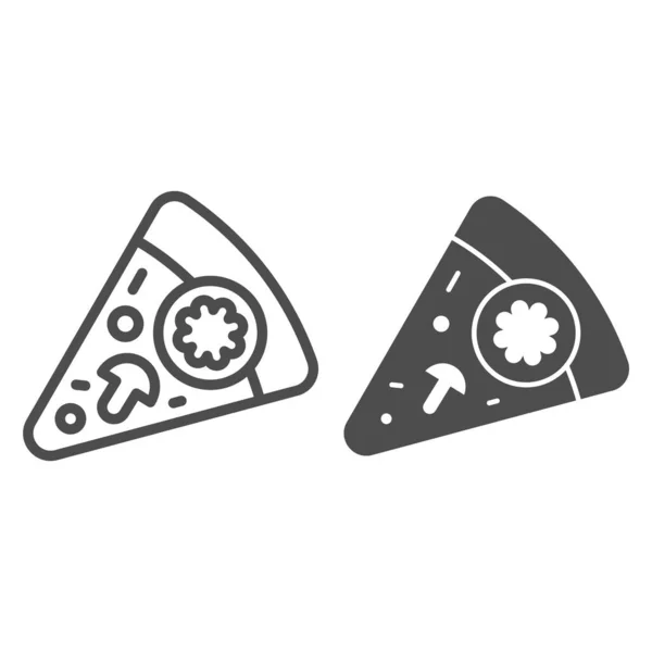 Slice of pizza line and glyph icon. Pizza with mushrooms vector illustration isolated on white. Fast food outline style design, designed for web and app. Eps 10. — Stock Vector