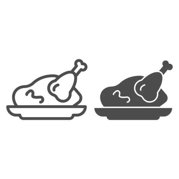Línea de pollo asado e icono de glifo. Ilustración de vectores de pavo asado aislado en blanco. Diseño de estilo de contorno de carne a la parrilla, diseñado para web y aplicación. Eps 10 . — Vector de stock